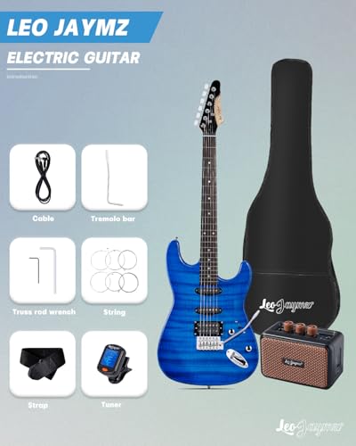 Leo Jaymz 39 Full Size ST Style Electric Guitar Starter Kit with SSH Pickup, 5W Portable Amp, Tuner, Gig Bag, Strap & Accessories (Violet Ocean) - Image 92