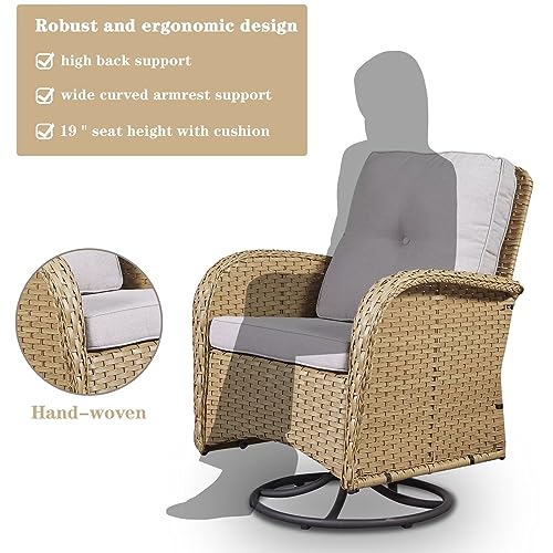 Patio Wicker Chairs Swivel Rocker – Outdoor Swivel Rocking Chairs Set of 2 with Rattan Side Table, Patio Swivel Glider Chair 3 Piece Patio Furniture Sets for Deck Porch Pool Brown/Blue - Image 224