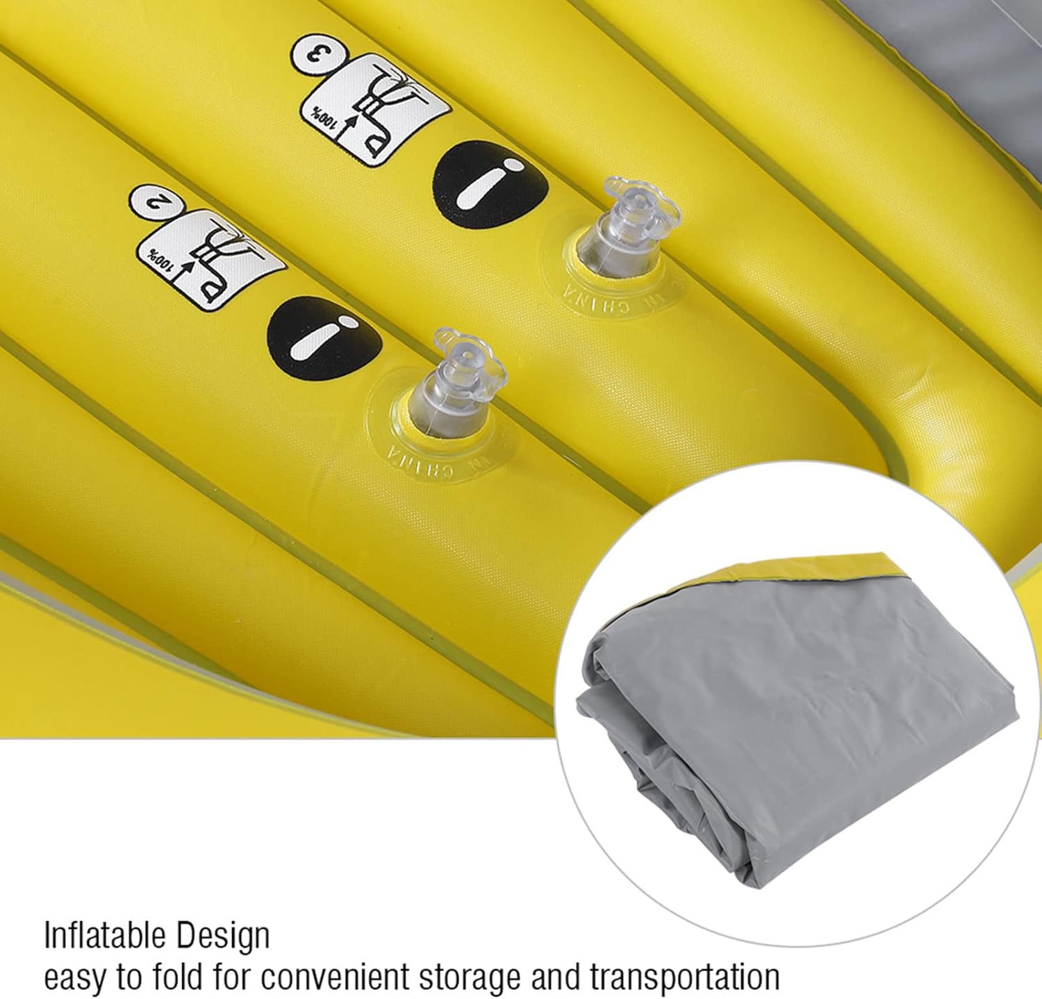 Inflatable Kayak Boat, Heavy Duty Inflatable Canoe Yellow Inflatable Kayak with Two Paddle Mounts Double Valve Design for 2 Person PVC Air Boat - Image 6