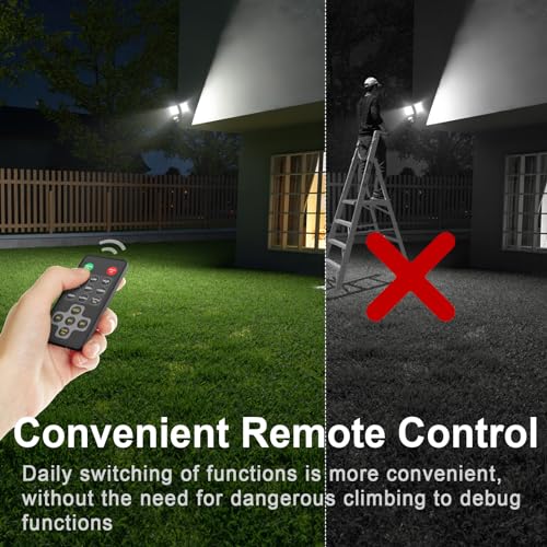 75W Motion Sensor Security Lights with Remote Control,3 Heads Motion Detection Outdoor Lights 6500K IP65,7500LM Flood Lights Dusk to Dawn Motion Sensor Lights for Yard Garage Porch Wall 2PCS - Image 9