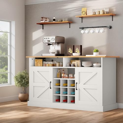 YITAHOME Buffet Cabinet, 47 Farmhouse Coffee Bar with Power Outlet, Floating Shelves, Multi-Functional Storage Sideboard Cabinet for Kitchen and Living Room (Rustic Brown) - Image 3