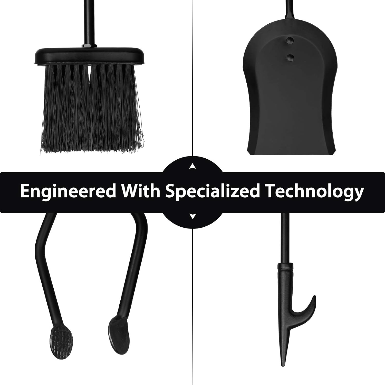 Parts & Accessories 5-Piece Fireplace Tools Set, 32 Inch Wrought Iron Fireplace Accessories Includes Fire Poker, Shovel, Brush, Tong, and Stand, Easy to Assemble - Image 3