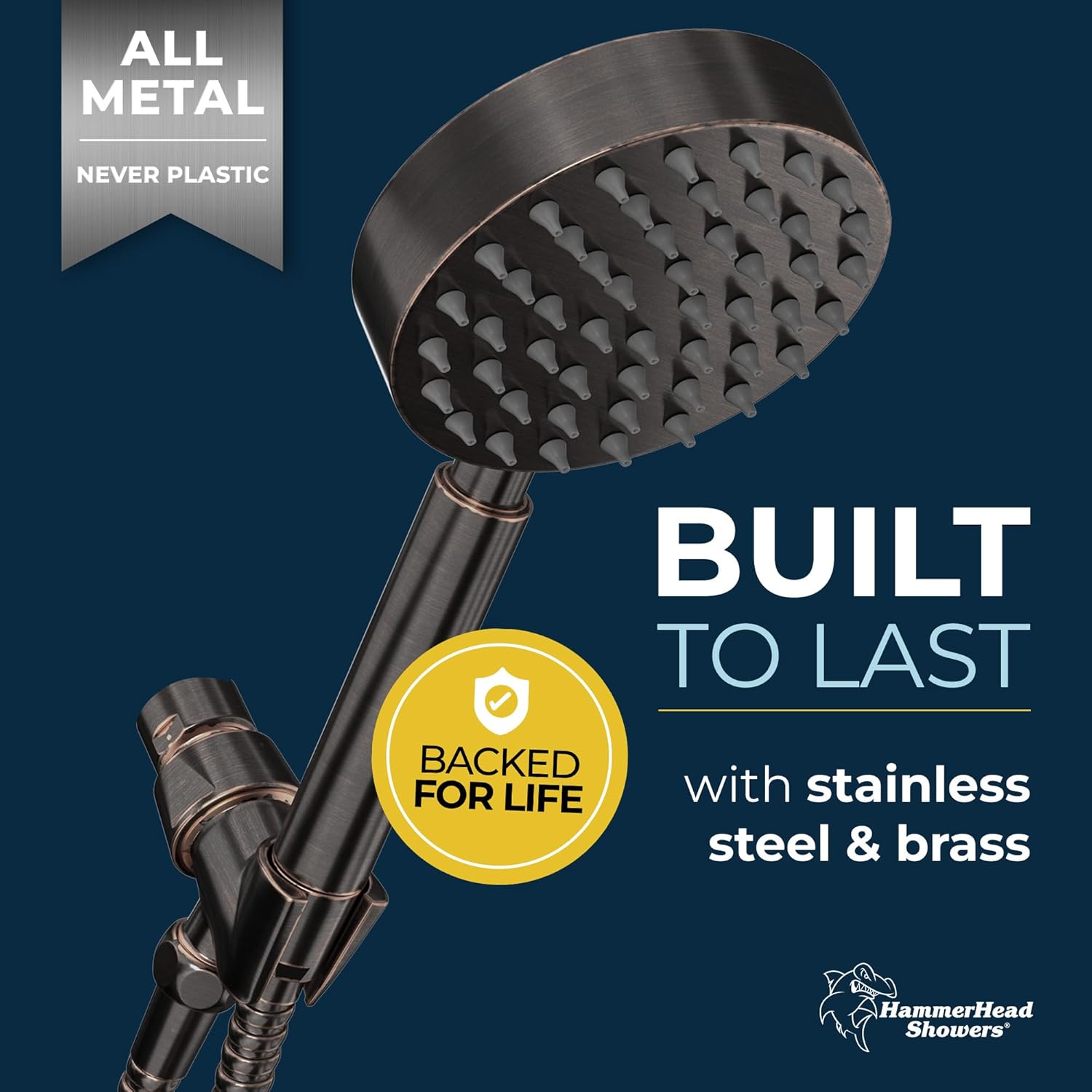 HammerHead Showers? Solid Metal LOW FLOW Handheld Shower Head with Hose and Brass Holder – OIL RUBBED BRONZE ?C Water Saving 1.75 GPM Detachable Shower Head – Adjustable Shower Wand Bracket & 6ft Hose - Image 15