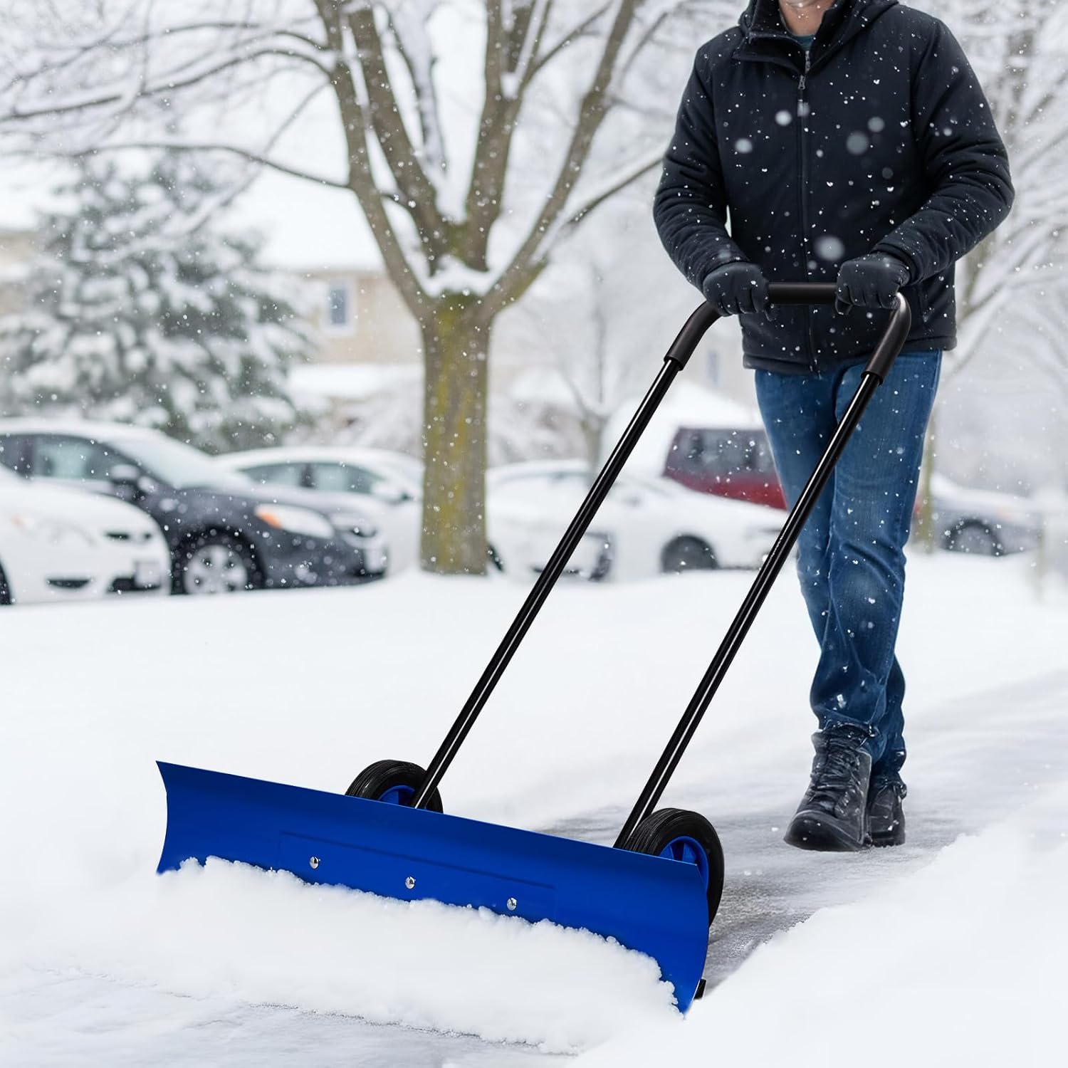 Outvita Snow Shovel with Wheels, 29 Wide 18 Long Snow Plow Shovel Angle & Height Adjustable Padded Handle Efficient Snow Clean Tool for Driveway or Pavement (Yellow) - Image 37