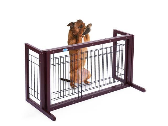 samnewrate Pet Fence Gate Free Standing Adjustable Dog Gate Solid Wood Construction Indoor