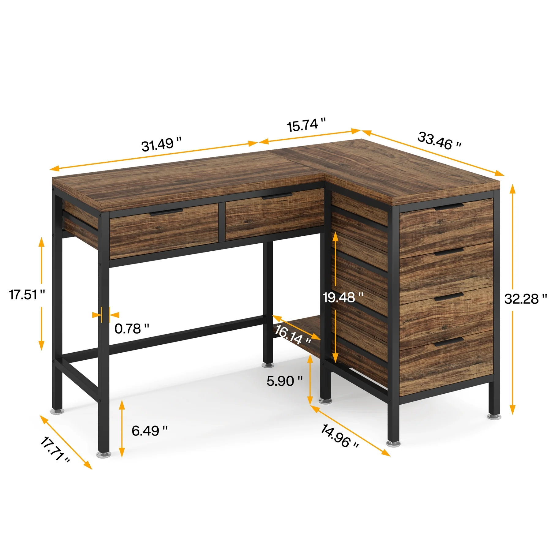 Tribesigns L-Shaped Desk with 6 Drawers, 47 in. Computer Corner Desk with CPU Storage Stand, Home Office Writing Desk Space-Saving Workstation Table - Image 7