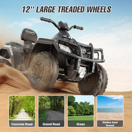 ELEMARA 2 Seater Kids ATV, 4 Wheeler Quad Electric Vehicle with 10AH Battery, 4mph Max Speed, 2 Charging Ports, LED Headlights, Music, Radio, 12V Battery Powered Ride on Car for Boys & Girls, Green - Image 2