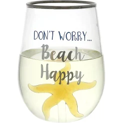 Beach Happy – Starfish 19 oz. Stemless Wine Glass with 3-D Figurine