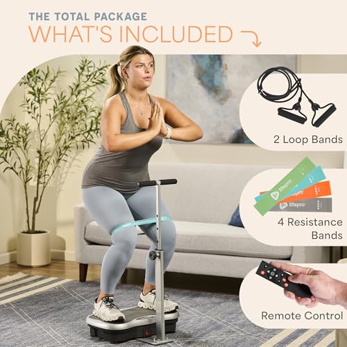 Lifepro TrimLite Vibration Plate Exercise Machine with Handlebars ?C Whole Body Vibration Machine, Ideal Lymphatic Drainage Massager ?C 99 Speed Levels, Bluetooth Speaker, Resistance Bands & Remote - Image 9
