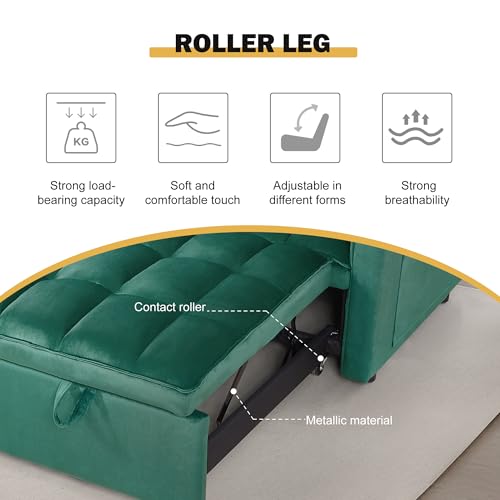 3 in 1 Sleeper Sofa Bed, Futon Sofa Bed for Living Room with Side Pocket, Black Sleepers Sofa Couch with Pullout Bed, Convertible Love Seat Sleepers Bed for Living Room, Bedroom, Small Space - Image 5