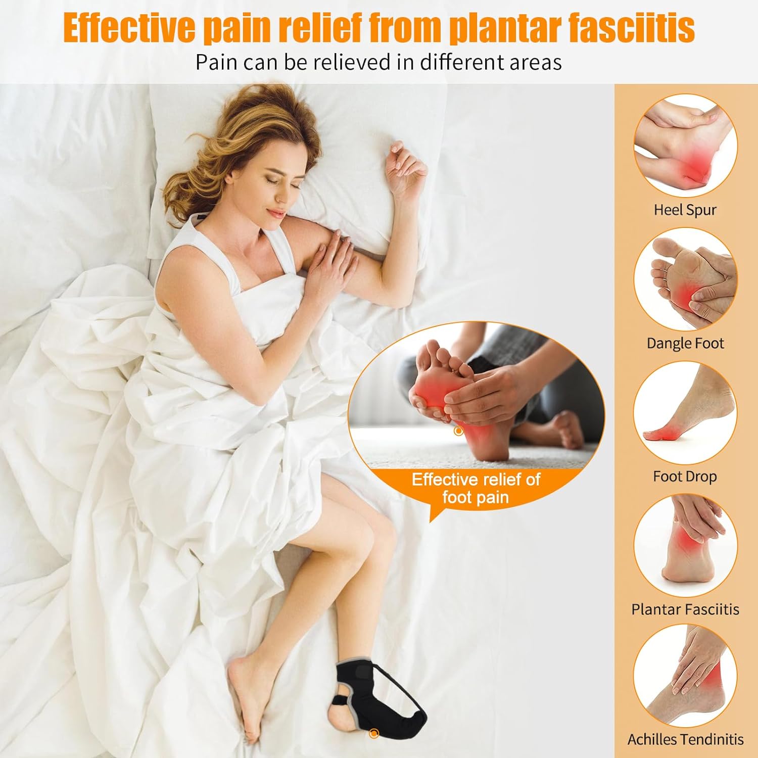 Plantar Fasciitis Night Splint Sock Upgraded Plantar Fasciitis Brace with Support Plate for Women Men for Achilles Tendonitis Foot Drop Heel Spur Pain Relief Black (Small) - Image 2