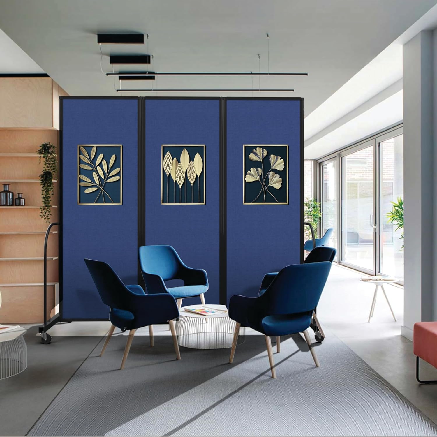 Standard Room Divider with Metal Frame, Folding Portable Partition Privacy Walls for Schools and Offices 7’6 Tall x 8’7 Wide Navy - Image 5