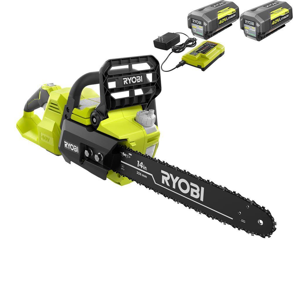 Ryobi Ry40530-2b 14 in. 40-Volt Brushless Lithium-Ion Cordless Chainsaw – Two 4 Ah Batteries and Charger Included