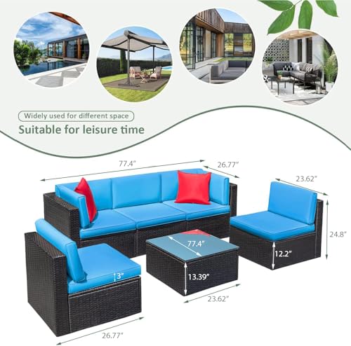 Devoko Patio Furniture Sets 6 Pieces Outdoor Sectional Rattan Sofa Manual Weaving Wicker Patio Conversation Set with Glass Table and Cushion (Beige) - Image 30