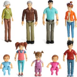 Sweet Li’l Family Dollhouse People Set of 9 Action Figure Set – Grandpa, Grandma, Mom, Dad, Sister, Brother, Toddler, Twin Boy & Girl