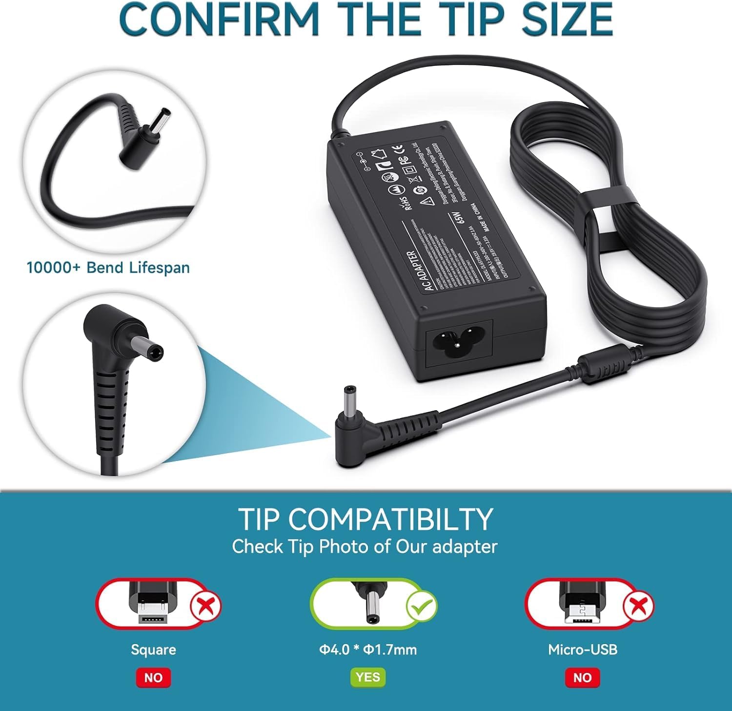 65W 45W IdeaPad Laptop Charger, for Lenovo IdeaPad 3 5 330 330s 320 310 S340 S145 100 110 110s 120S-11IAP 100S-11IBY 130-15AST 510s 530s 710S Flex 5 4 14 ADL45WCC Laptop Power Supply Cord - Image 3