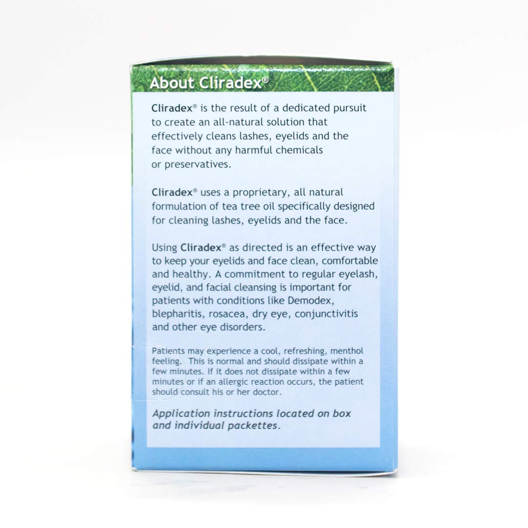 Cliradex Towelettes – Natural Face, Eyelash & Eyelid Cleanser – Wipes for Demodex, Blepharitis, Mgd and Red Irritated Eye Lid – Tea Tree Oil Extract. - Image 2