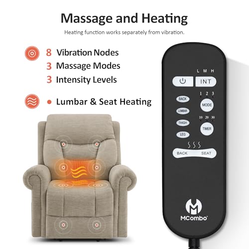 MCombo Triple Motor Power Lift Recliner Chair with Massage and Lumbar&seat Heating, Rolled Arms, Adjustable Headrest for Elderly People, Fabric 7888 (Coffee, Medium) - Image 11