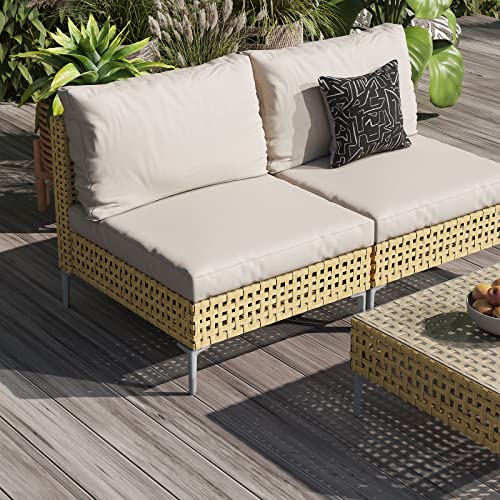 Grand patio 7-Piece Wicker Patio Furniture Set, Boho Outdoor Conversation Set Sectional Sofa with Water Resistant Thick Cushions and Coffee Table, Cream - Image 25