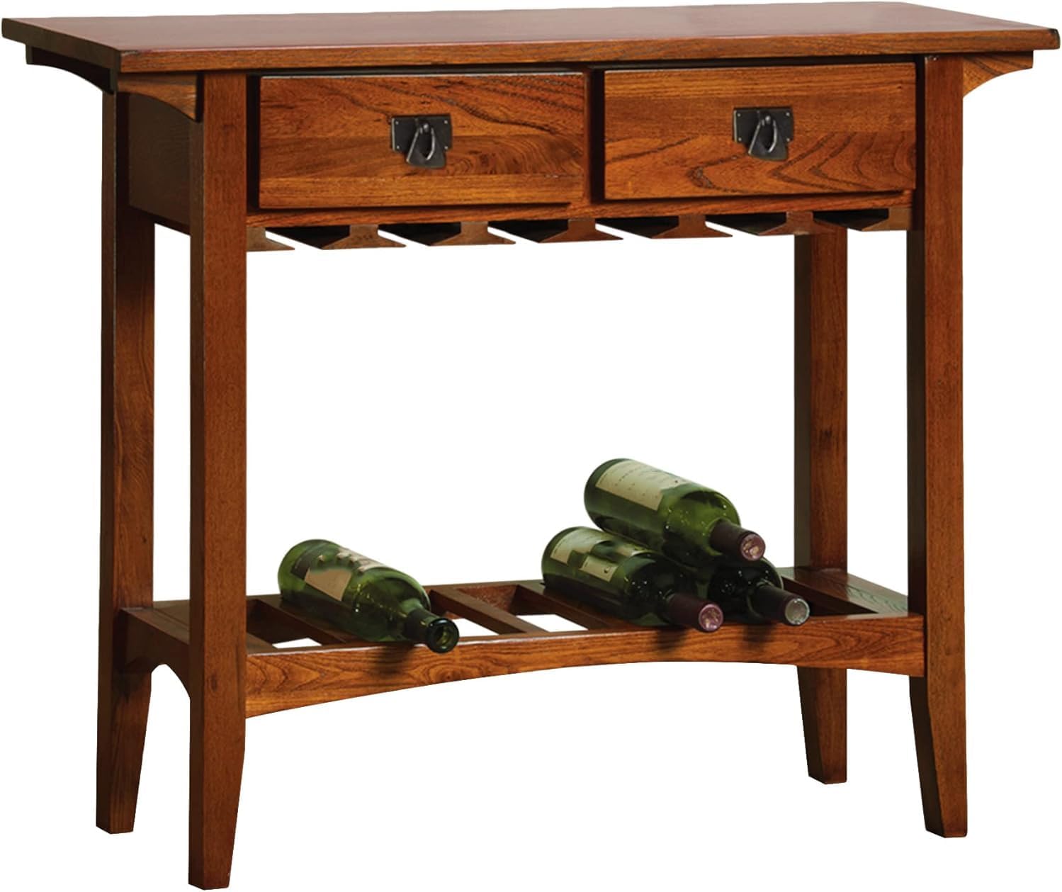 Mission Wine Stand with Glass and Bottle Storage, Two Drawer, for Buffet, Dining, Living Room, Kitchen, Wine Stand and Bar Table, holds 12 glasses and 7 bottles (more when stacked)