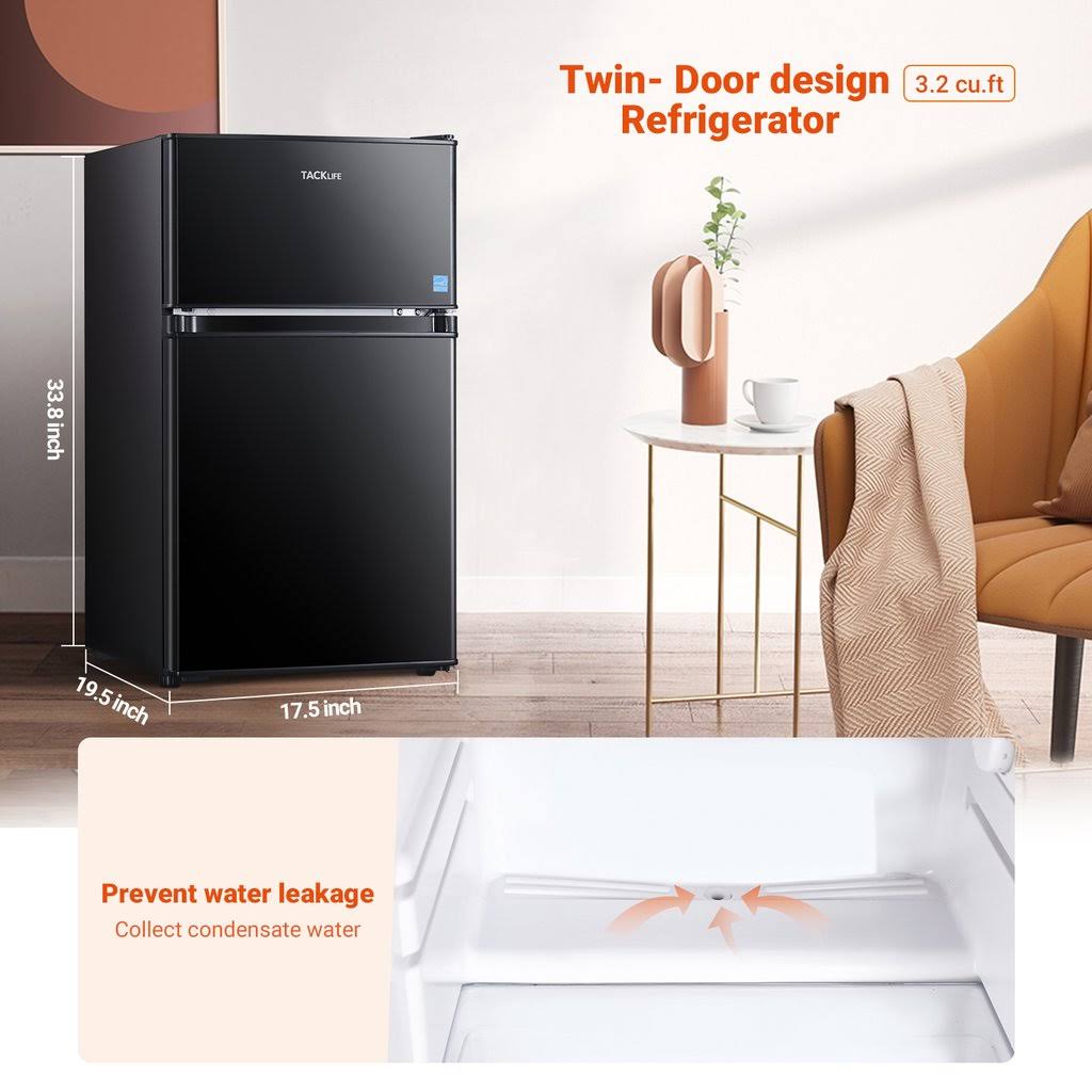 Tacklife Mini Fridge with Freezer 3.1 Cu.ft, Compact Refrigerator 2 Door Low Noise, Energy Saving, LED INSIDE, Upright Fridge fo - Image 2