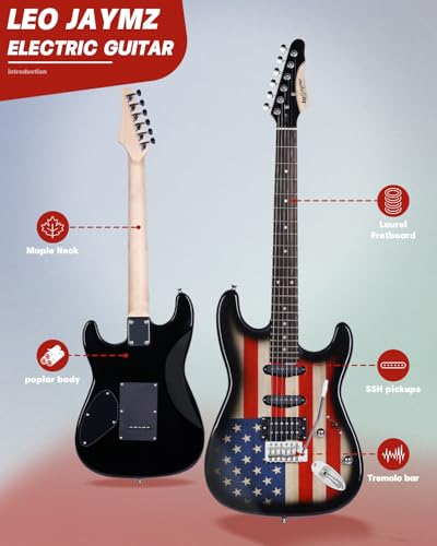 Leo Jaymz 39 Full Size ST Style Electric Guitar Starter Kit with SSH Pickup, 5W Portable Amp, Tuner, Gig Bag, Strap & Accessories (Violet Ocean) - Image 43
