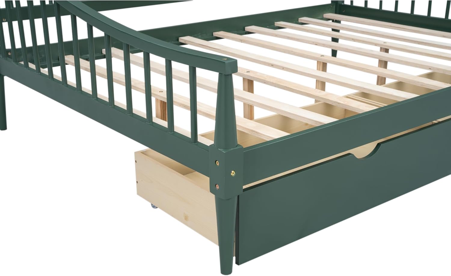 Full Size Wooden Daybed with 2 Storage Drawers and Wood Support Legs, Multi-Functional Full Day Bed wtih Rails on 3 Sides for Bedroom, Living Room and Guestroom, Green - Image 8
