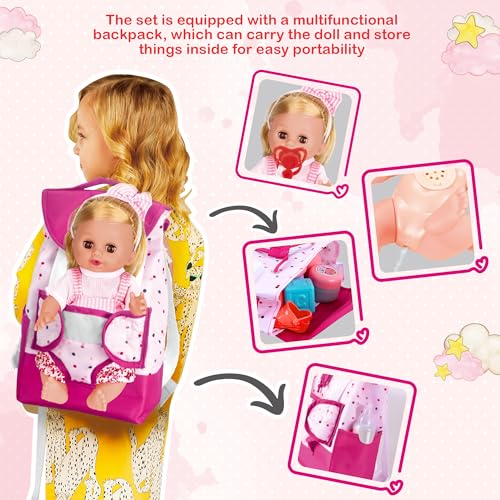 Baby Doll Toys Set, 14 Doll Toys, 25Pcs Dolls Care Toy Playset, Toddlers Toy Doll Set Incl Cradle Crib, High Chair, Milk Bottle, Pacifier, Diaper, Baby Gift for Age 3 4 5 6+ Years Old Girls Boys - Image 27