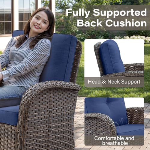 Patio Wicker Chairs Swivel Rocker – Outdoor Swivel Rocking Chairs Set of 2 with Rattan Side Table, Patio Swivel Glider Chair 3 Piece Patio Furniture Sets for Deck Porch Pool Brown/Blue - Image 87
