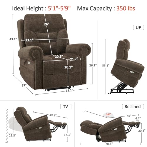 MCombo Triple Motor Power Lift Recliner Chair with Massage and Lumbar&seat Heating, Rolled Arms, Adjustable Headrest for Elderly People, Fabric 7888 (Coffee, Medium) - Image 29