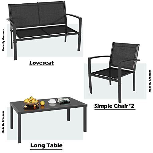 Greesum 4 Pieces Patio Furniture Set, Outdoor Conversation Sets for Patio, Lawn, Garden, Poolside with A Glass Coffee Table, Black - Image 6
