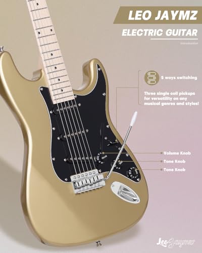 Leo Jaymz 39 Full Size ST Style Electric Guitar Starter Kit with SSH Pickup, 5W Portable Amp, Tuner, Gig Bag, Strap & Accessories (Violet Ocean) - Image 38
