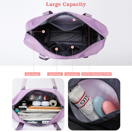 Rolling Duffle Bag with Wheels and Handle Foldable Travel Bag Expandable Carry on Bag with Detachable Casters Wheeled Weekender Bag for Women & Men – Purple - Image 5
