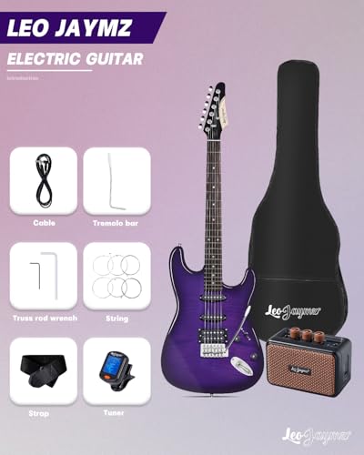 Leo Jaymz 39 Full Size ST Style Electric Guitar Starter Kit with SSH Pickup, 5W Portable Amp, Tuner, Gig Bag, Strap & Accessories (Violet Ocean) - Image 77
