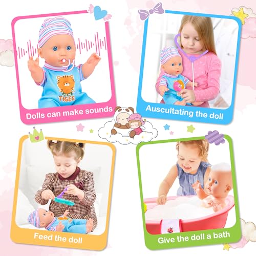 Baby Doll Toys Set, 14 Doll Toys, 25Pcs Dolls Care Toy Playset, Toddlers Toy Doll Set Incl Cradle Crib, High Chair, Milk Bottle, Pacifier, Diaper, Baby Gift for Age 3 4 5 6+ Years Old Girls Boys - Image 13