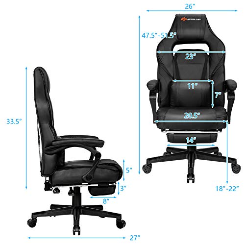 Goplus Massage Gaming Chair, Reclining Backrest, Seat Height Adjustment Racing Computer Office Chair with Footrest, Ergonomic High Back PU Swivel Game Chair (White) - Image 3