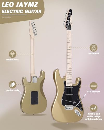 Leo Jaymz 39 Full Size ST Style Electric Guitar Starter Kit with SSH Pickup, 5W Portable Amp, Tuner, Gig Bag, Strap & Accessories (Violet Ocean) - Image 37