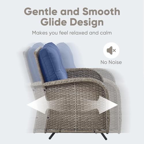 Patio Wicker Chairs Swivel Rocker – Outdoor Swivel Rocking Chairs Set of 2 with Rattan Side Table, Patio Swivel Glider Chair 3 Piece Patio Furniture Sets for Deck Porch Pool Brown/Blue - Image 130