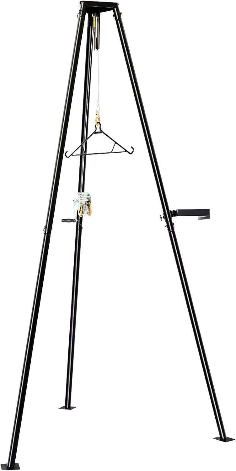 YIELDEDLAND 500lb Capacity Tripod Game Hoist Deer Hanger and Complete Hoist Kit with Gambrel and Manual Winch for Hunting Season Game up to 500 Pound
