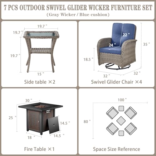 Patio Wicker Chairs Swivel Rocker – Outdoor Swivel Rocking Chairs Set of 2 with Rattan Side Table, Patio Swivel Glider Chair 3 Piece Patio Furniture Sets for Deck Porch Pool Brown/Blue - Image 228