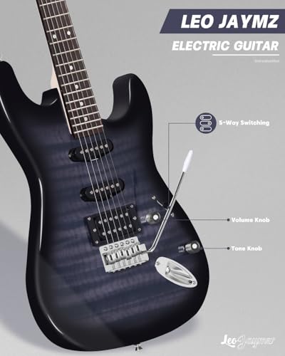 Leo Jaymz 39 Full Size ST Style Electric Guitar Starter Kit with SSH Pickup, 5W Portable Amp, Tuner, Gig Bag, Strap & Accessories (Violet Ocean) - Image 50