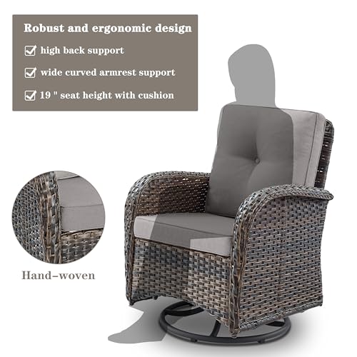 Patio Wicker Chairs Swivel Rocker – Outdoor Swivel Rocking Chairs Set of 2 with Rattan Side Table, Patio Swivel Glider Chair 3 Piece Patio Furniture Sets for Deck Porch Pool Brown/Blue - Image 32