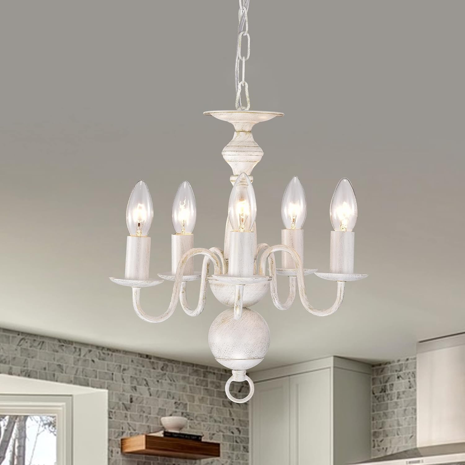 White Chandelier Small Rustic Chandeliers Farmhouse Metal Chandeliers 5 Light French Country Chandelier Lighting for Entryway,Foyer,Dining Room and Living Room - Image 5