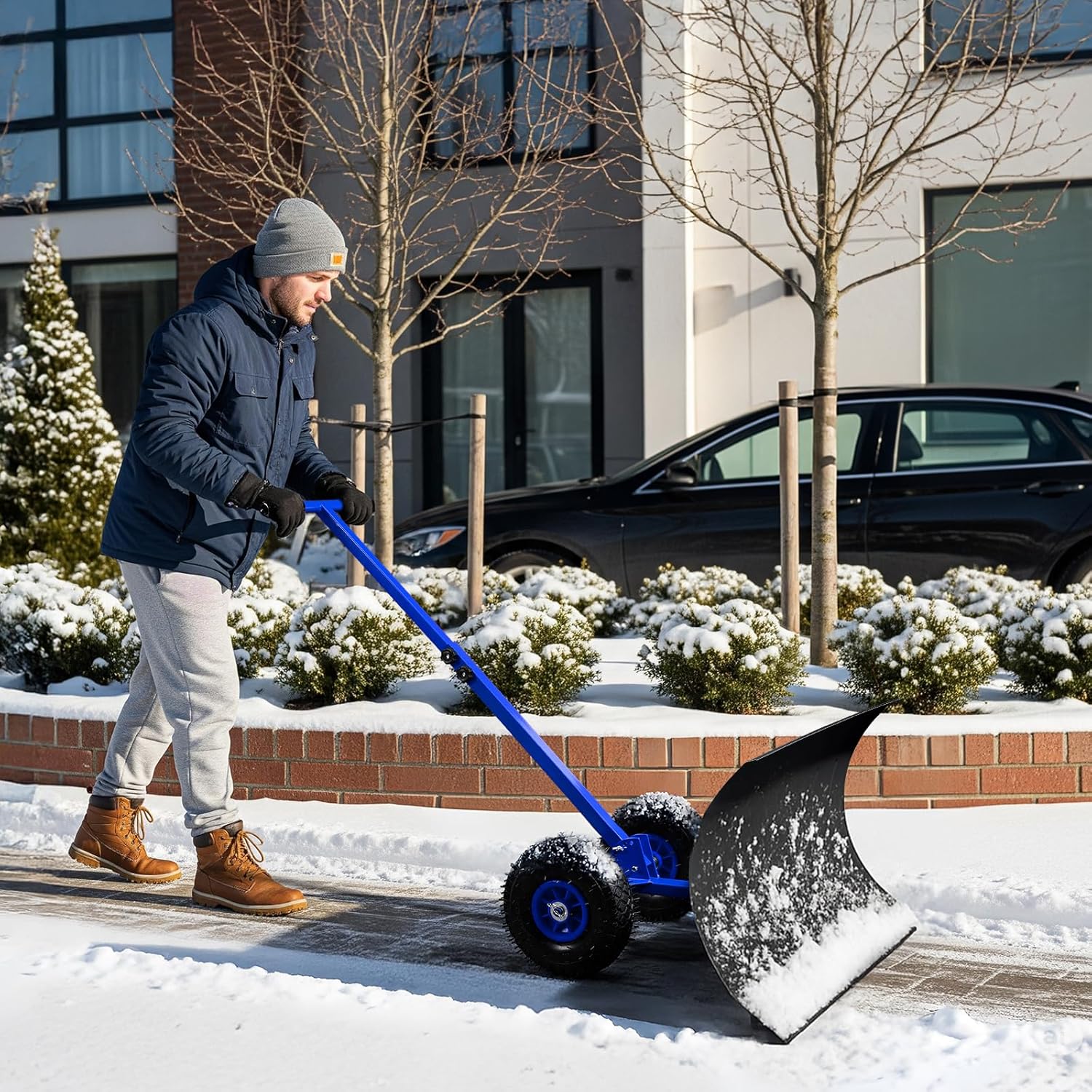 Outvita Snow Shovel with Wheels, 29 Wide 18 Long Snow Plow Shovel Angle & Height Adjustable Padded Handle Efficient Snow Clean Tool for Driveway or Pavement (Yellow) - Image 28