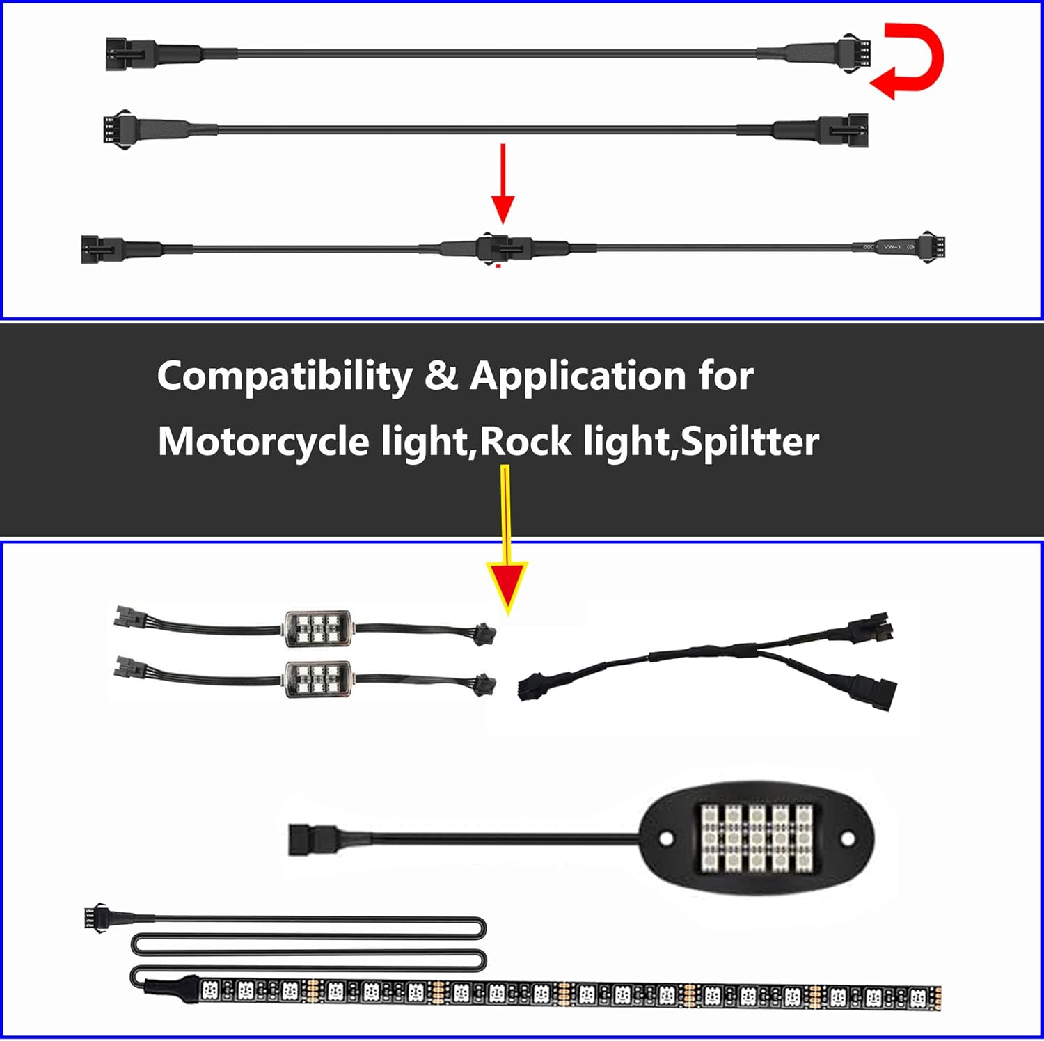 4pcs 5-Feet Extension Cable Cords,SM 4-PIN Locking Connector 60in/150cm Length Wire for Underglow 5050-SMD RGB LED NEON Strip Light Kits on Motorcycle Golf Cart ATV EXT-5FT - Image 4