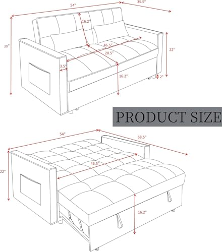 3 in 1 Sleeper Sofa Bed, Futon Sofa Bed for Living Room with Side Pocket, Black Sleepers Sofa Couch with Pullout Bed, Convertible Love Seat Sleepers Bed for Living Room, Bedroom, Small Space - Image 3