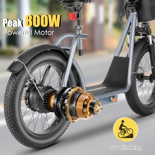Caroma Peak 800w Electric Scooter Adults 20X3 Fat Tire, 20 MPH Top Speed & 30 Miles Range, Off-Road E Scooter w/Adjustable Seat & Detachable Basket, Foldable Ebike w/Shock Absorption for Commuting - Image 6