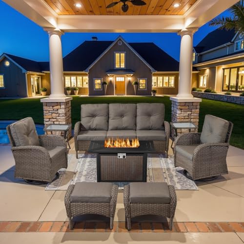 Patio Wicker Chairs Swivel Rocker – Outdoor Swivel Rocking Chairs Set of 2 with Rattan Side Table, Patio Swivel Glider Chair 3 Piece Patio Furniture Sets for Deck Porch Pool Brown/Blue - Image 74