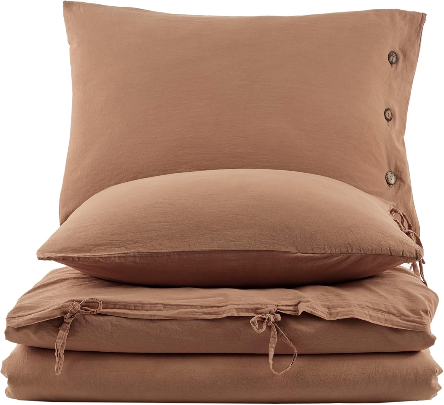 Monarch Duvet Cover Set Coffee with Milk 100% Washed Cotton Linen Super Soft Comfortable Chic Lightweight 5 Piece Set 2 Pillow Sham 2 Pillow Case 1 Quilt Cover Home Bedding Set King Size US - Image 3