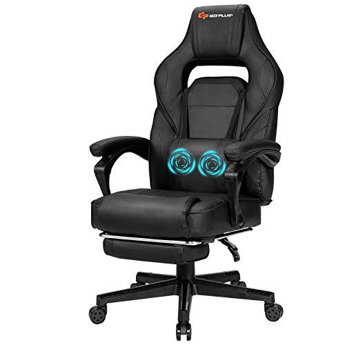 Goplus Massage Gaming Chair, Reclining Backrest, Seat Height Adjustment Racing Computer Office Chair with Footrest, Ergonomic High Back PU Swivel Game Chair (White) - Image 9